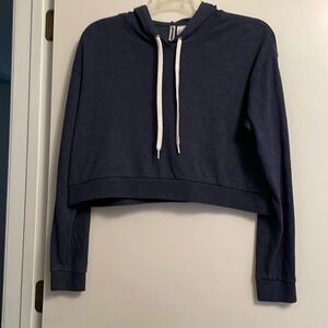 H&M Divided, women’s dark blue crop top with hood. Size Large.